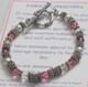 Spread awareness to those helping or aiding in the care of a family member or loved one. The Family Caregiver bracelet is designed with pink swarovski and bali silver. The Family Caregiver bracelet comes with a heart charm next to the toggle. Card included as shown below. See also the Family Caregiver Awareness Loop.