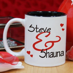 Show off your names on our You and I personalized mug. A great gift for married couples or those dating. Dishwasher safe.
